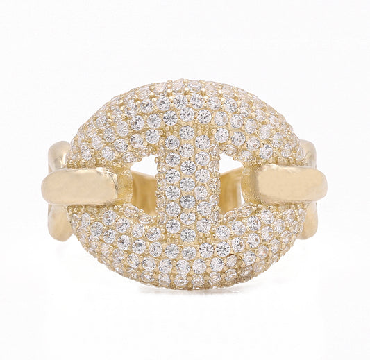 14K Yellow Gold Fashion Link Ring with Cubic Zirconias