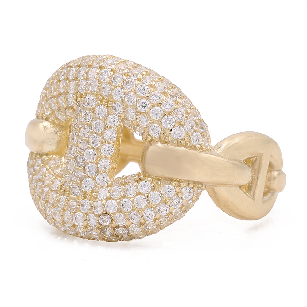 14K Yellow Gold Fashion Link Ring with Cubic Zirconias