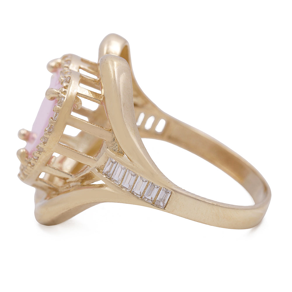 14K Yellow Gold Fashion Ring with Pink Heart Center Stone and Cubic Zirconias