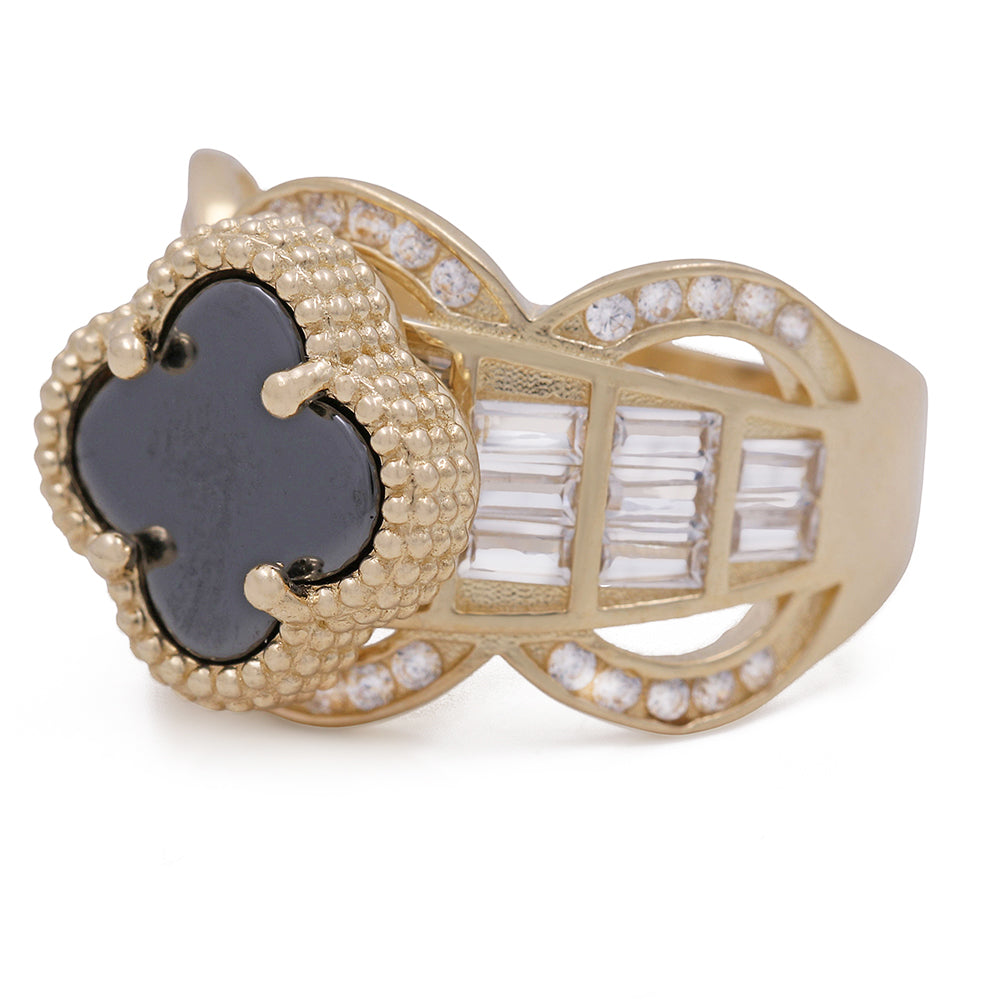 14K Yellow Gold Fashion Ring with Black Onyx and Cubic Zirconias