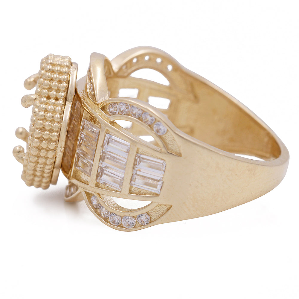 14K Yellow Gold Fashion Ring with Mother of Pearl and Cubic Zirconias