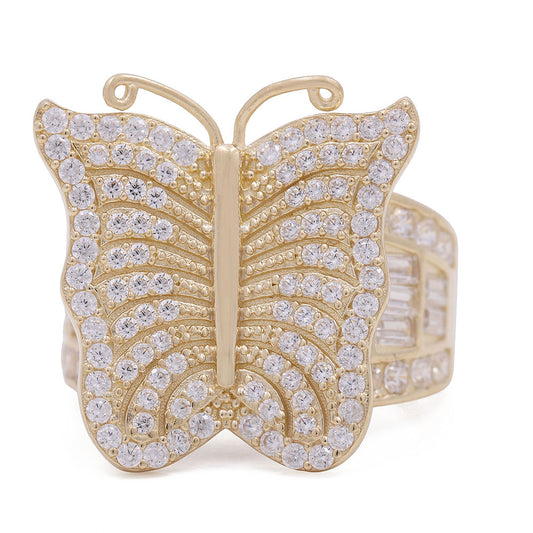 14K Yellow Gold Fashion Butterfly Ring with Cubic Zirconias