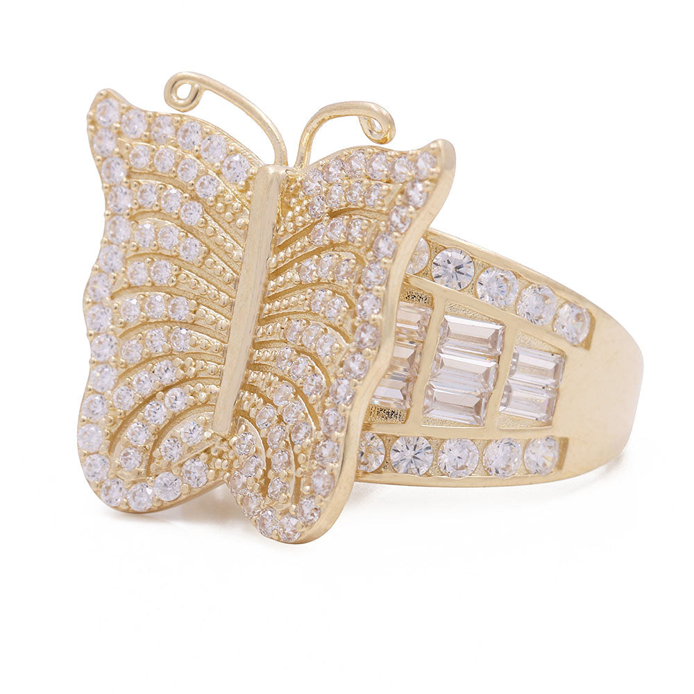 14K Yellow Gold Fashion Butterfly Ring with Cubic Zirconias