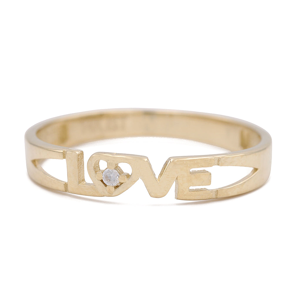 14K Yellow Gold Love Monogram Fashion Ring with Cubic Zirconias