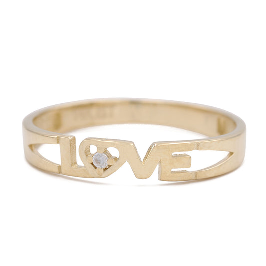 14K Yellow Gold Love Monogram Fashion Ring with Cubic Zirconias