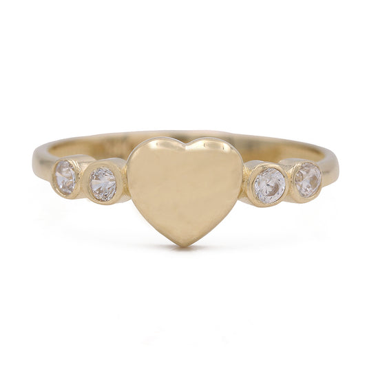 14K Yellow Gold Fashion Heart Design Ring with Cubic Zirconias