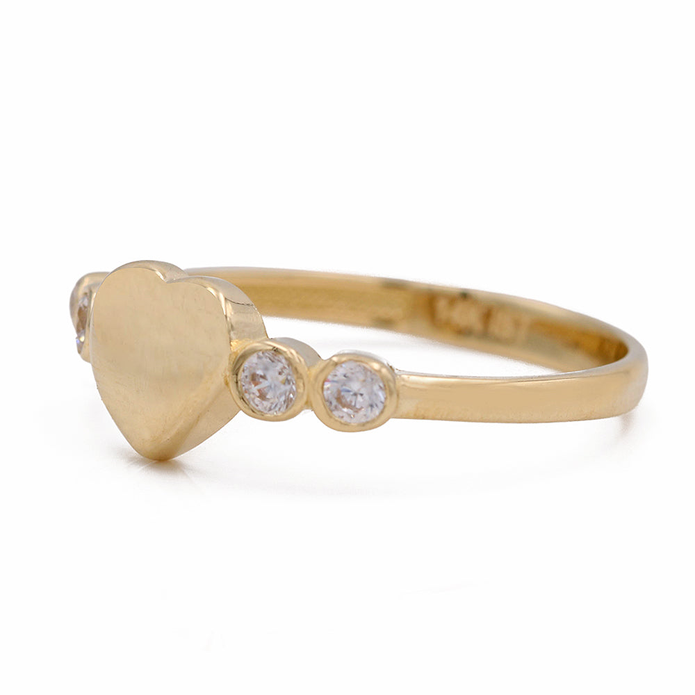 14K Yellow Gold Fashion Heart Design Ring with Cubic Zirconias