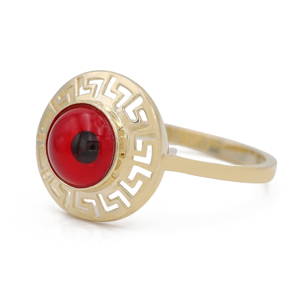 14K Yellow Gold Fashion Red Evil Eye Ring