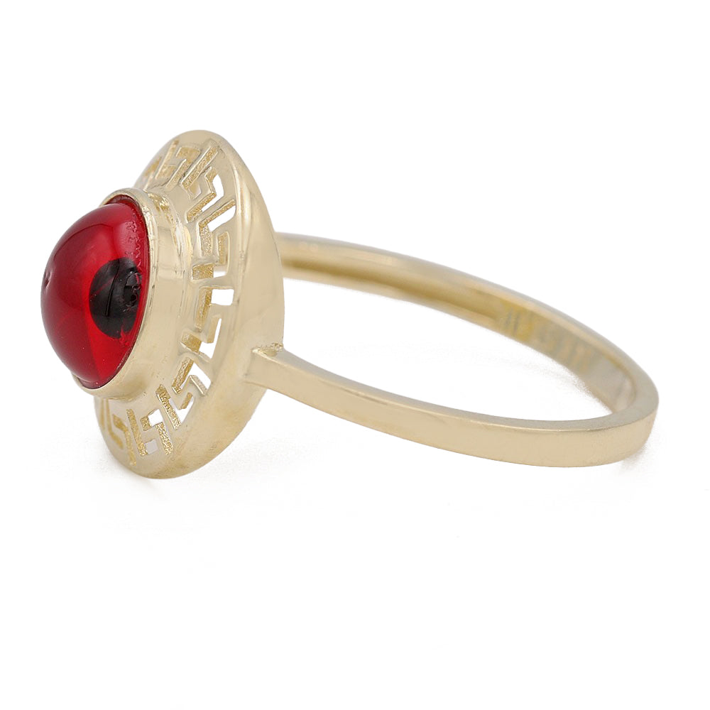 14K Yellow Gold Fashion Red Evil Eye Ring