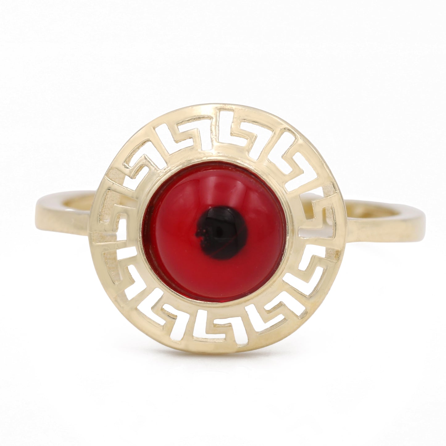 14K Yellow Gold Fashion Red Evil Eye Ring