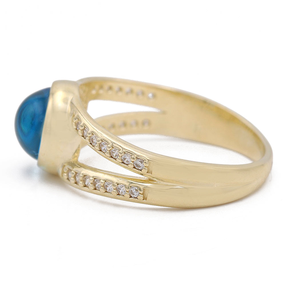 14K Yellow Gold Fashion Blue Evil Eye Ring with Cubic Zirconias