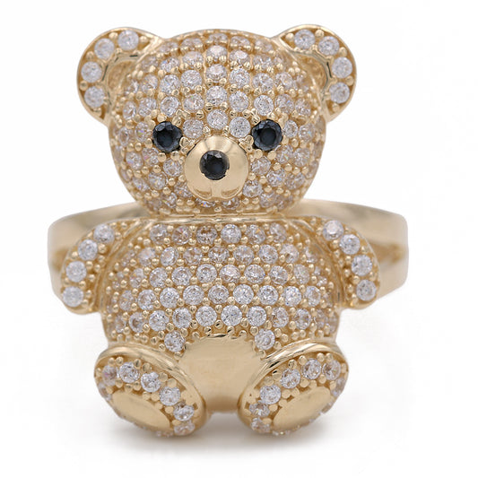 14K Yellow Gold Fashion Bear Shape Ring with Cubic Zirconias