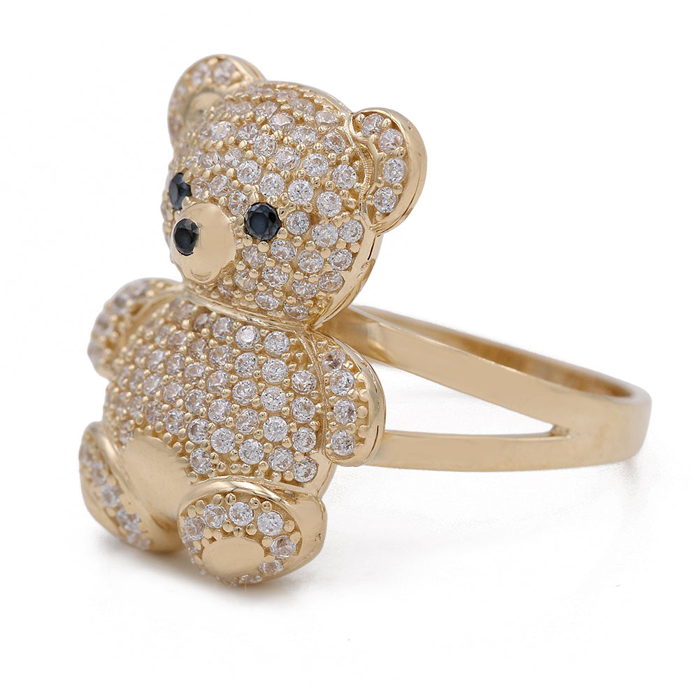 14K Yellow Gold Fashion Bear Shape Ring with Cubic Zirconias