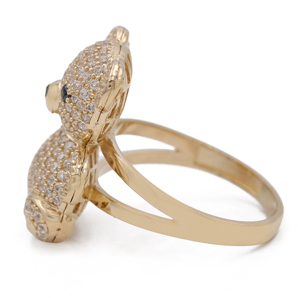 14K Yellow Gold Fashion Bear Shape Ring with Cubic Zirconias