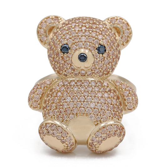 14K Yellow Gold Fashion Bear Shape Ring with Cubic Zirconias