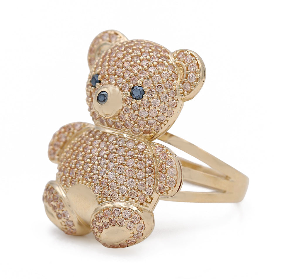 14K Yellow Gold Fashion Bear Shape Ring with Cubic Zirconias
