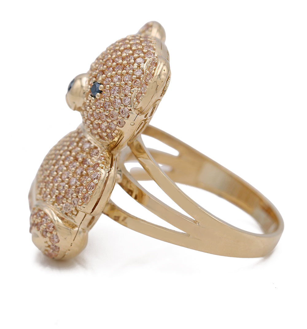 14K Yellow Gold Fashion Bear Shape Ring with Cubic Zirconias