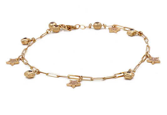 14K Yellow Gold Women's Fashion Beads Ankle Bracelet
