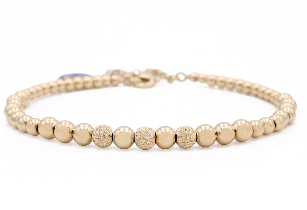 14K Yellow Gold Fashion Beads with Colors Stone and Anchor Inlay Bracelet