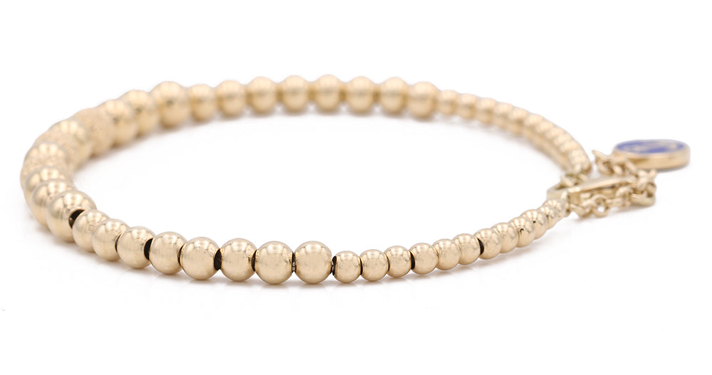 14K Yellow Gold Fashion Beads with Colors Stone and Anchor Inlay Bracelet