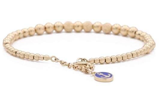 14K Yellow Gold Fashion Beads with Colors Stone and Anchor Inlay Bracelet