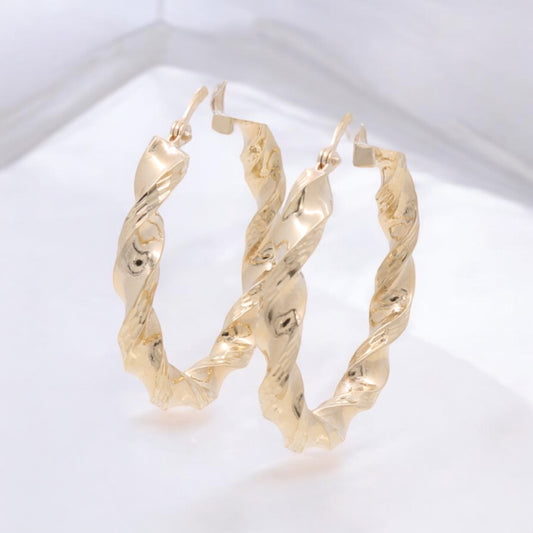 10K Yellow Gold Twist Hoop Earrings