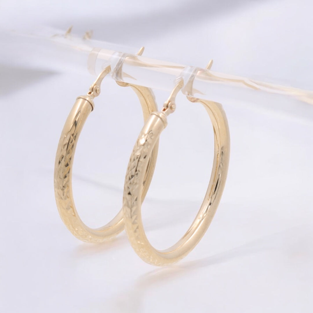 14K Yellow Gold Fashion Hoops Earrings