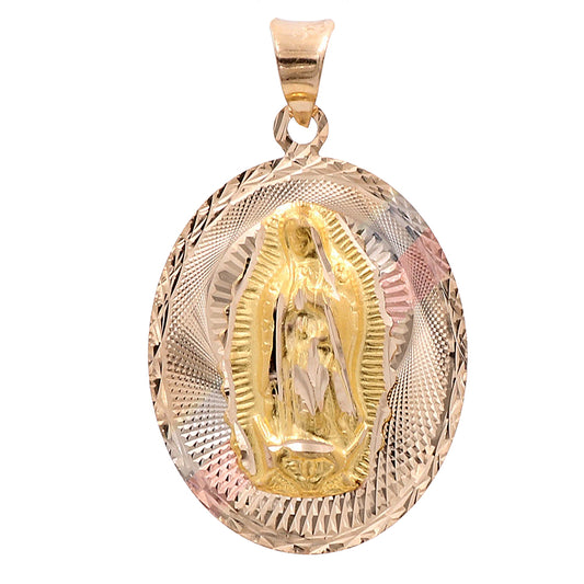 14K Tri-Color Gold Virgin Round Pendant