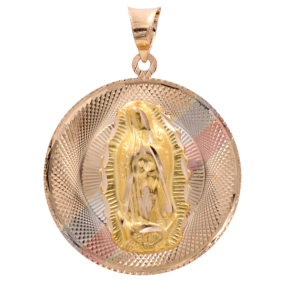 14K Tri-Color Gold Double Sided Round Pendant