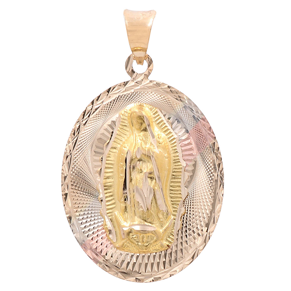 14K Tri-Color Gold Virgin Round Pendant