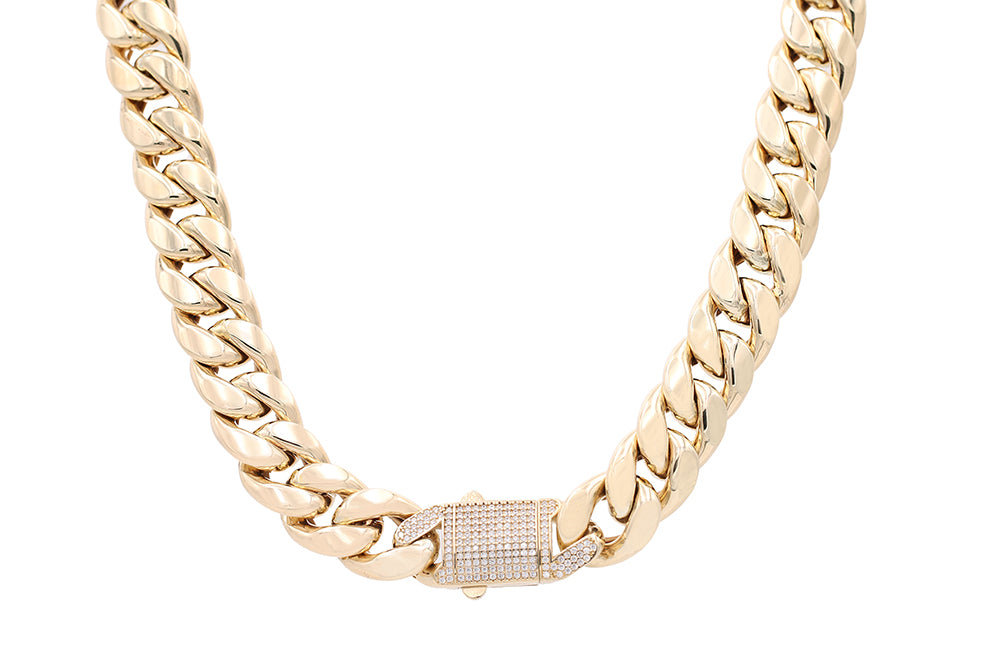 Semi-Solid Cuban Link Chain with Cubic Zirconias