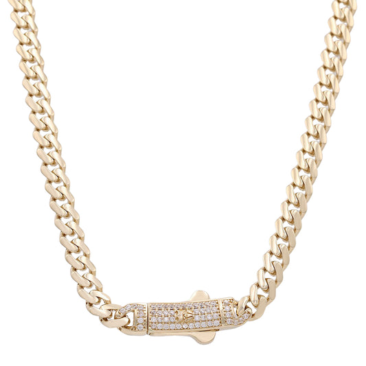 14K Yellow Gold Fashion Semi-Solid Monaco Link Necklace with Cubic Zirconias