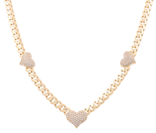 14K Yellow Gold Hearts Necklace with Cubic Zirconias