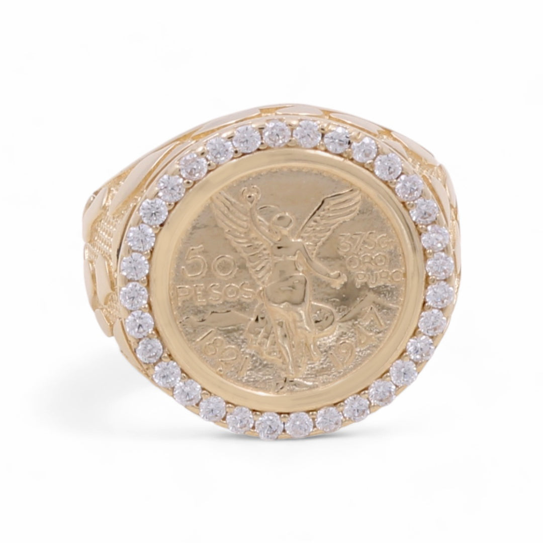 14K Yellow Gold Men's Coin and Cubic Zirconias Ring