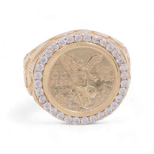 14K Yellow Gold Men's Coin and Cubic Zirconias Ring