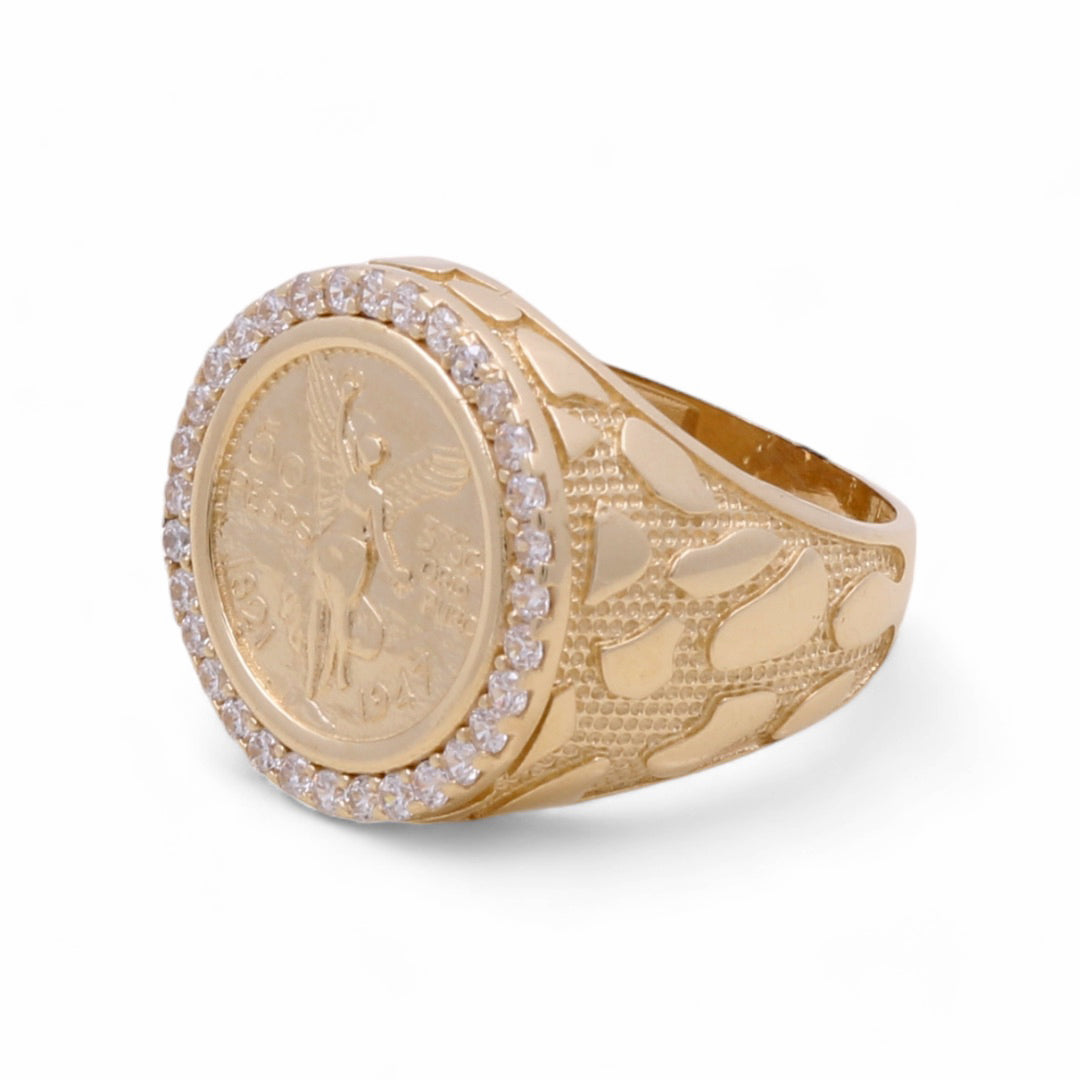 14K Yellow Gold Men's Coin and Cubic Zirconias Ring