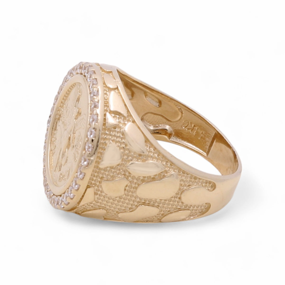 14K Yellow Gold Men's Coin and Cubic Zirconias Ring