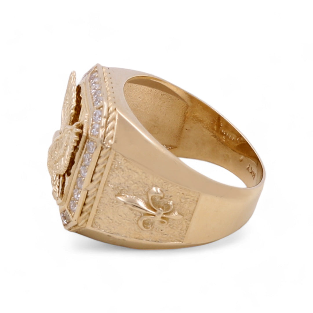 14K Yellow Gold Men's Eagle and Cubic Zirconias Ring