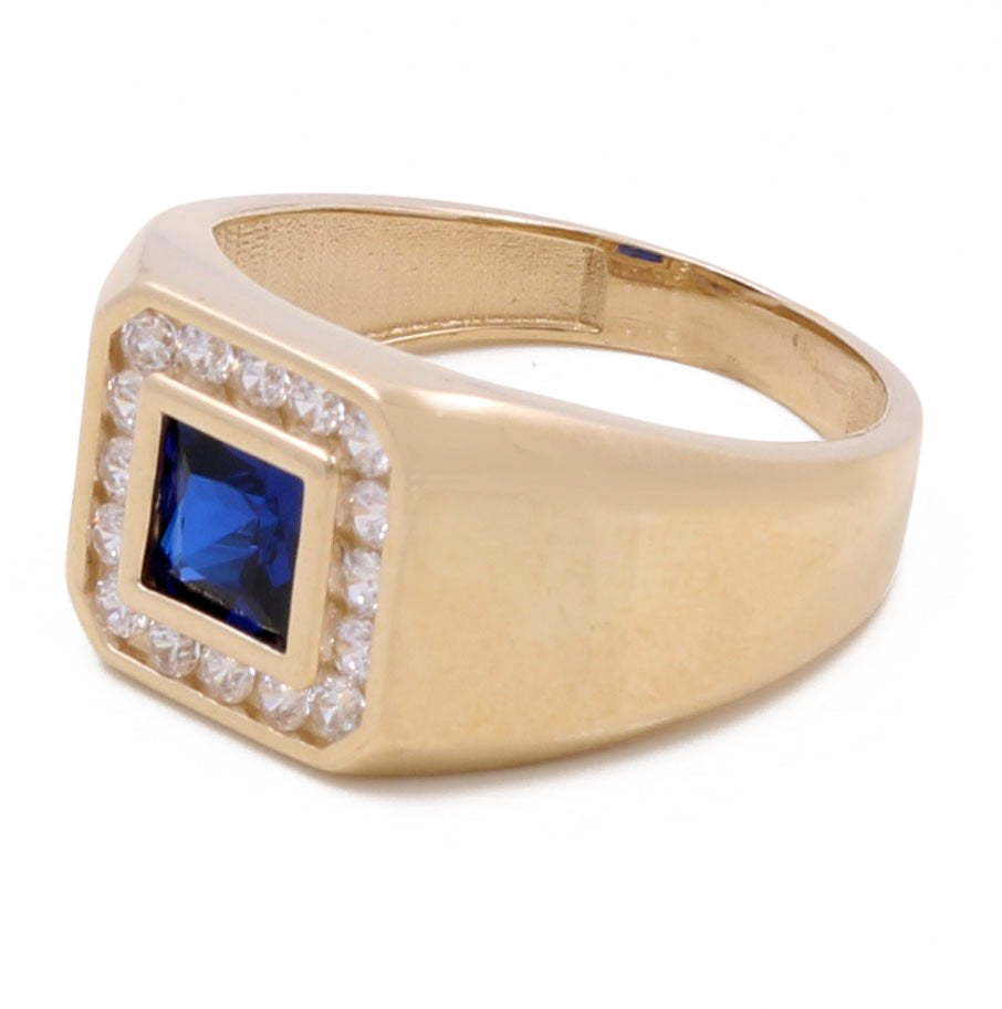 14K Yellow Gold Men's Sapphire  and Cubic Zirconias Ring