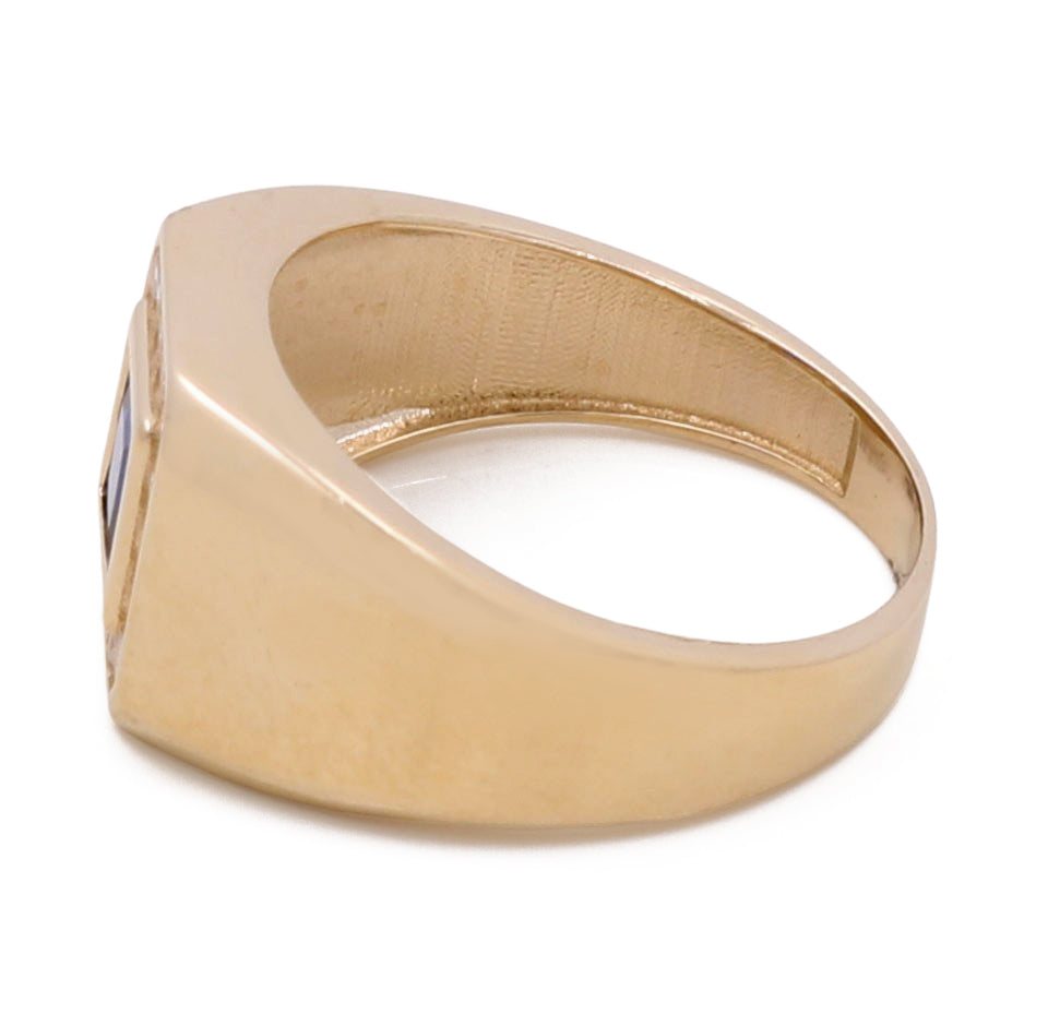 14K Yellow Gold Men's Sapphire  and Cubic Zirconias Ring