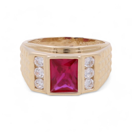 14K Yellow Gold Men's Amethyst and Cubic Zirconias Ring