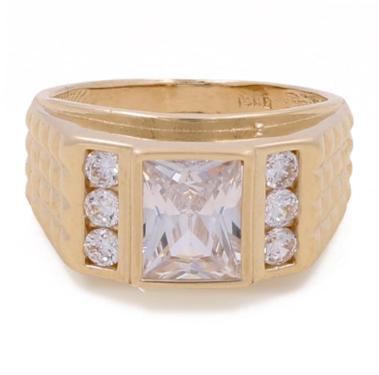 14K Yellow Gold Men's Fashion Ring with Cubic Zirconias