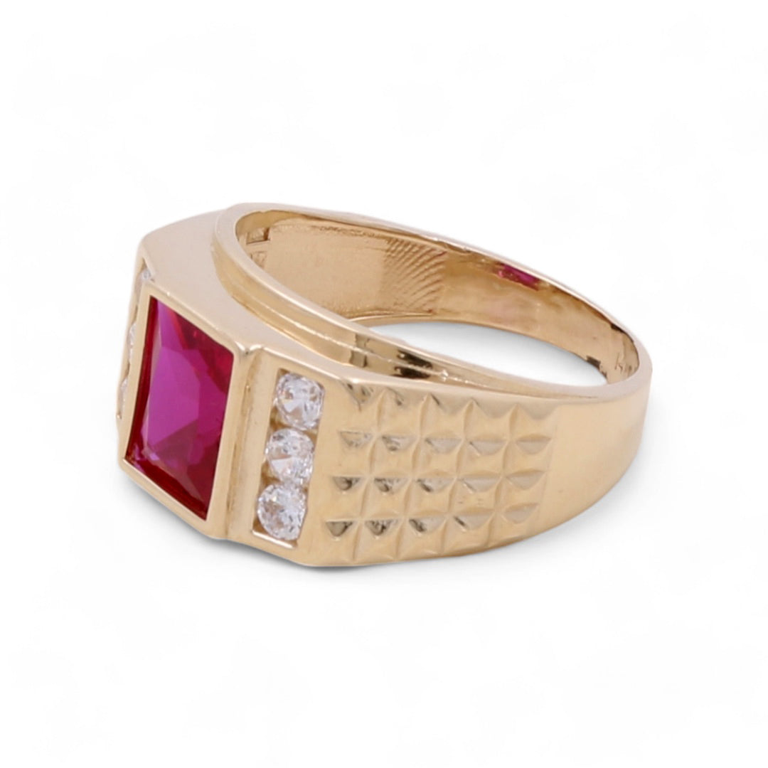 14K Yellow Gold Men's Amethyst and Cubic Zirconias Ring