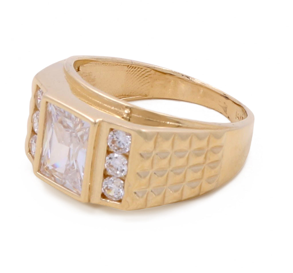 14K Yellow Gold Men's Fashion Ring with Cubic Zirconias