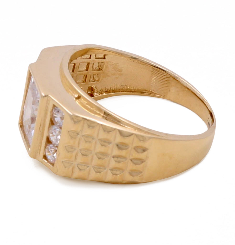14K Yellow Gold Men's Fashion Ring with Cubic Zirconias