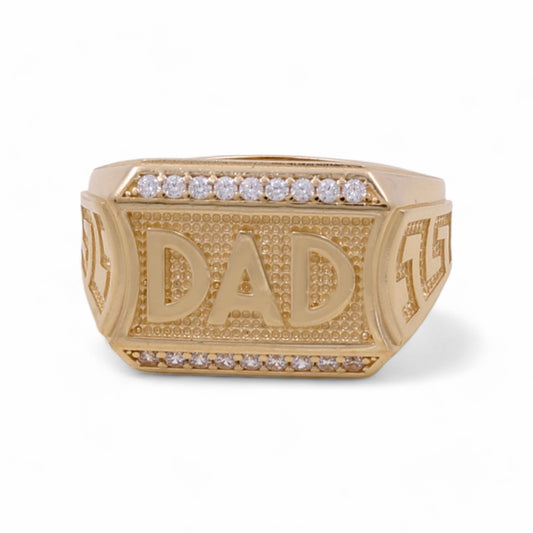 14K Yellow Gold Men's DAD Ring with Cubic Zirconias