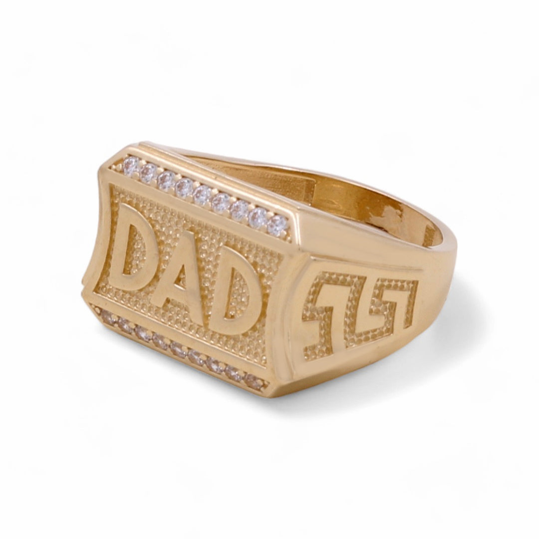 14K Yellow Gold Men's DAD Ring with Cubic Zirconias