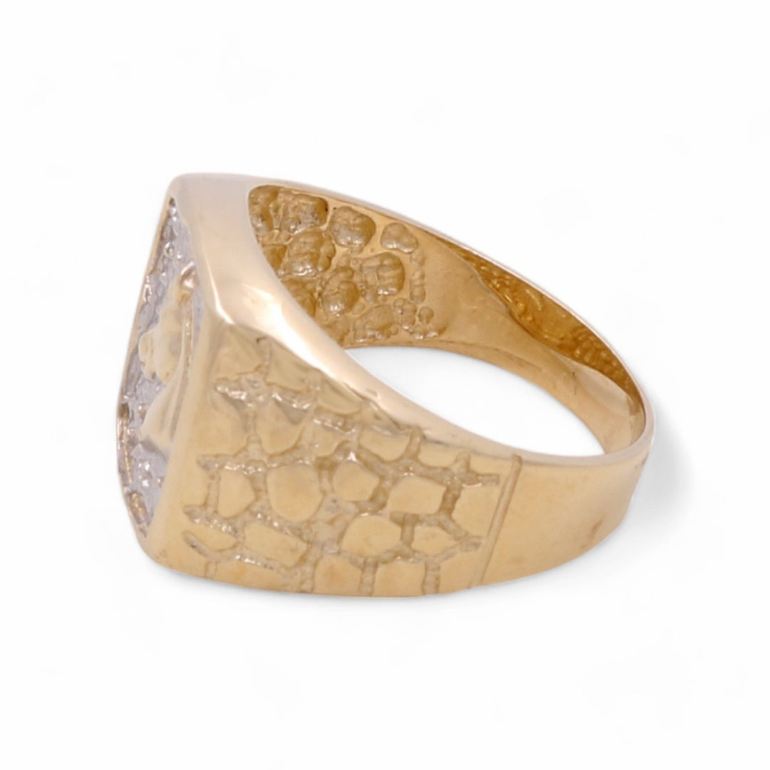 14K Yellow Gold Men's Horse with Cubic Zirconias Ring