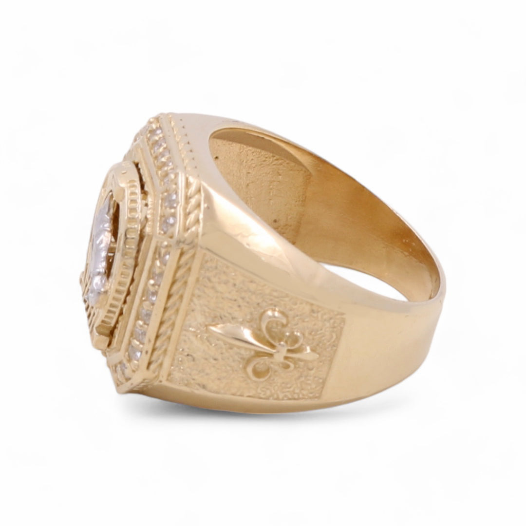 14K Yellow and White Gold Men's Horse Ring with Cubic Zirconias