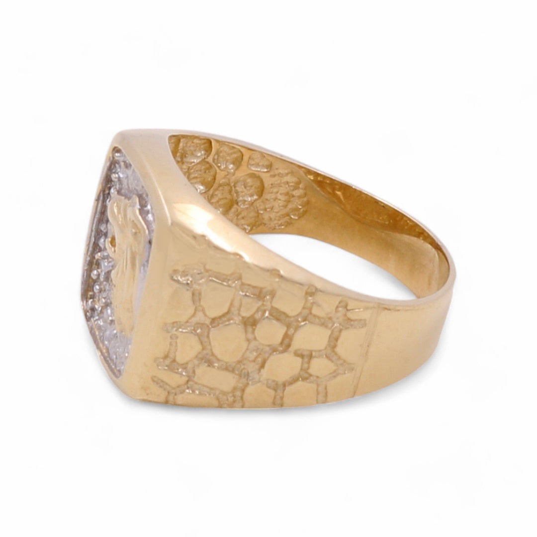 14K Yellow Gold Men's Lion Ring with Cubic Zirconias